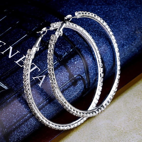 Jewelry - Silver 2” Rhinestone Full Hoop Earrings